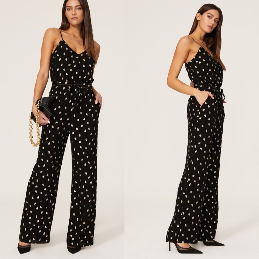Derek Lam 10 Crosby Kylie Black and Gold Cami Jumpsuit